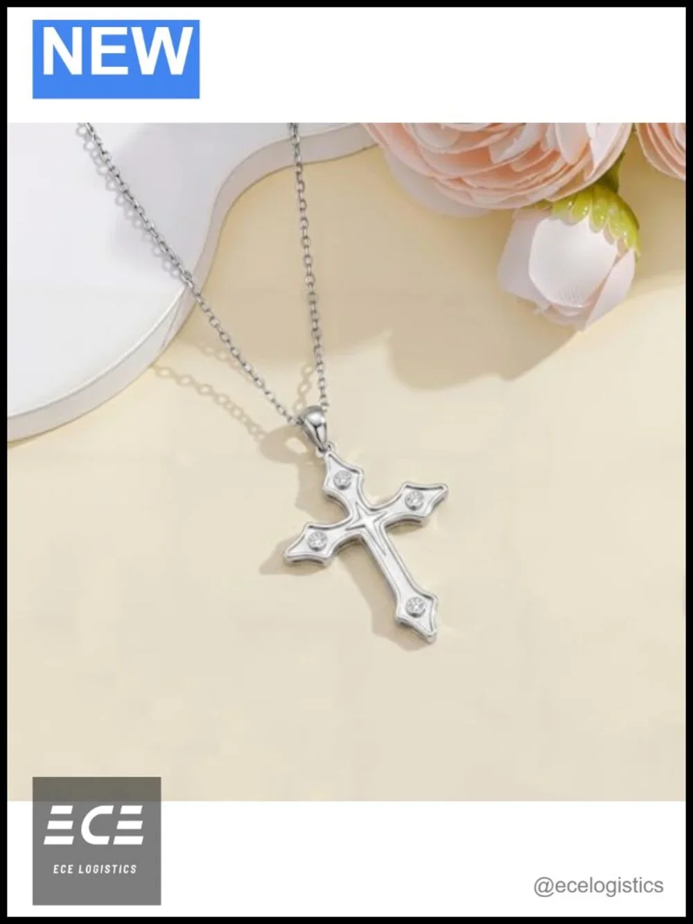 S925 Sterling Silver Lab Grown Diamond Cross Necklace for Women Jewelry Gift
